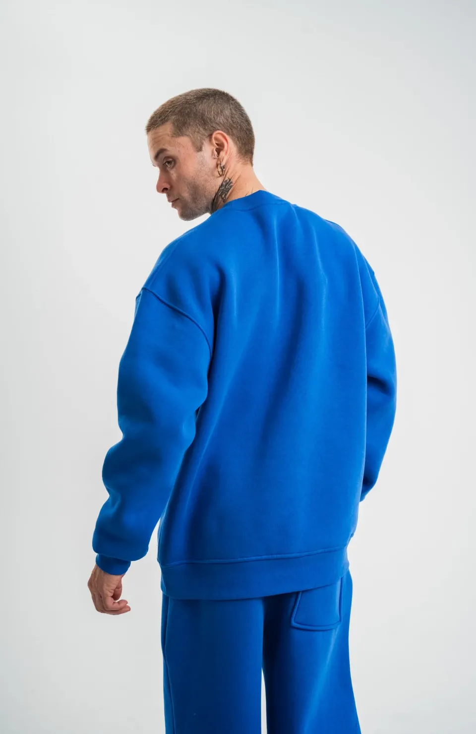 Uzun Kol Bisiklet Yaka Basic SweatShirt - Mavi