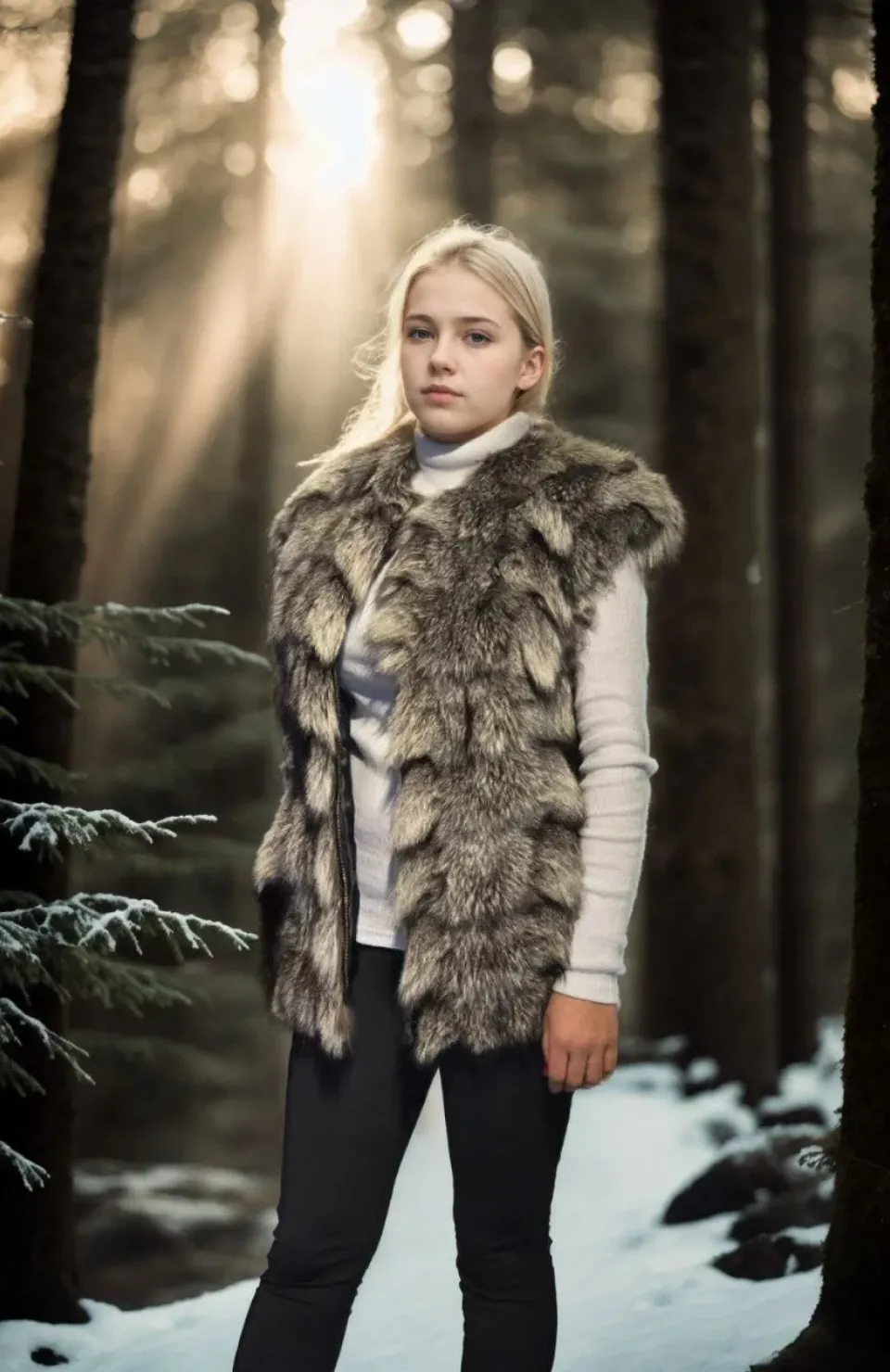 Kadın Kolsuz Hakiki Deri Kürk - Siyah