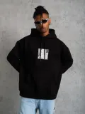 Erkek Ön Arka Baskılı Kapşonlu Sweat - Siyah