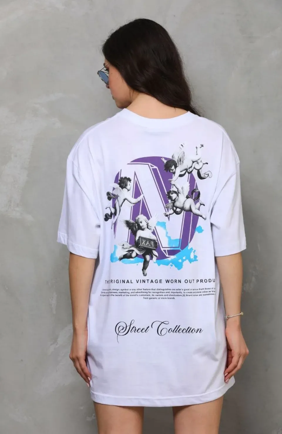 Unisex Bisiklet Yaka Baskılı Oversize T-Shirt - Beyaz Somersan Giyim | Kadın, Erkek ve Çocuk Moda