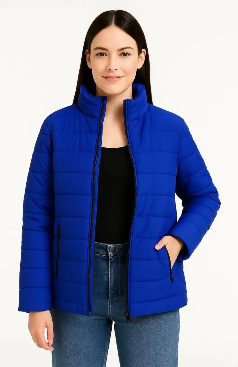 Kadın Bomber Mont Ceket – Su İtici Kumaş, Kapitone Astarlı, Fermuarlı, Kışlık - Saks Mavisi