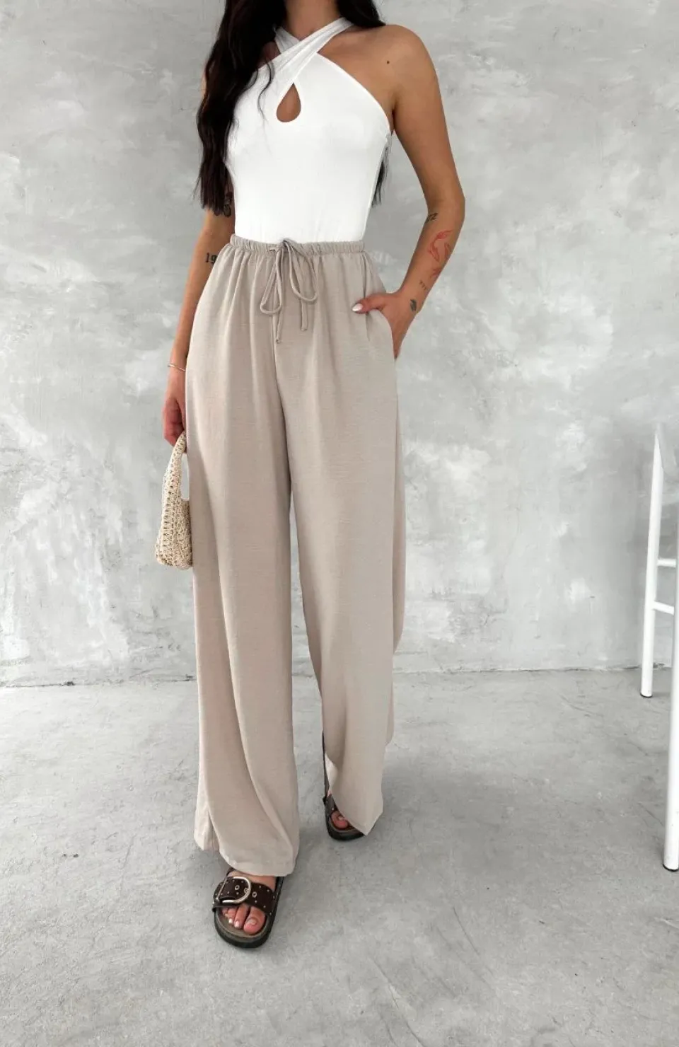 Ayrobin Oversize Kadın Pantalon - Bej