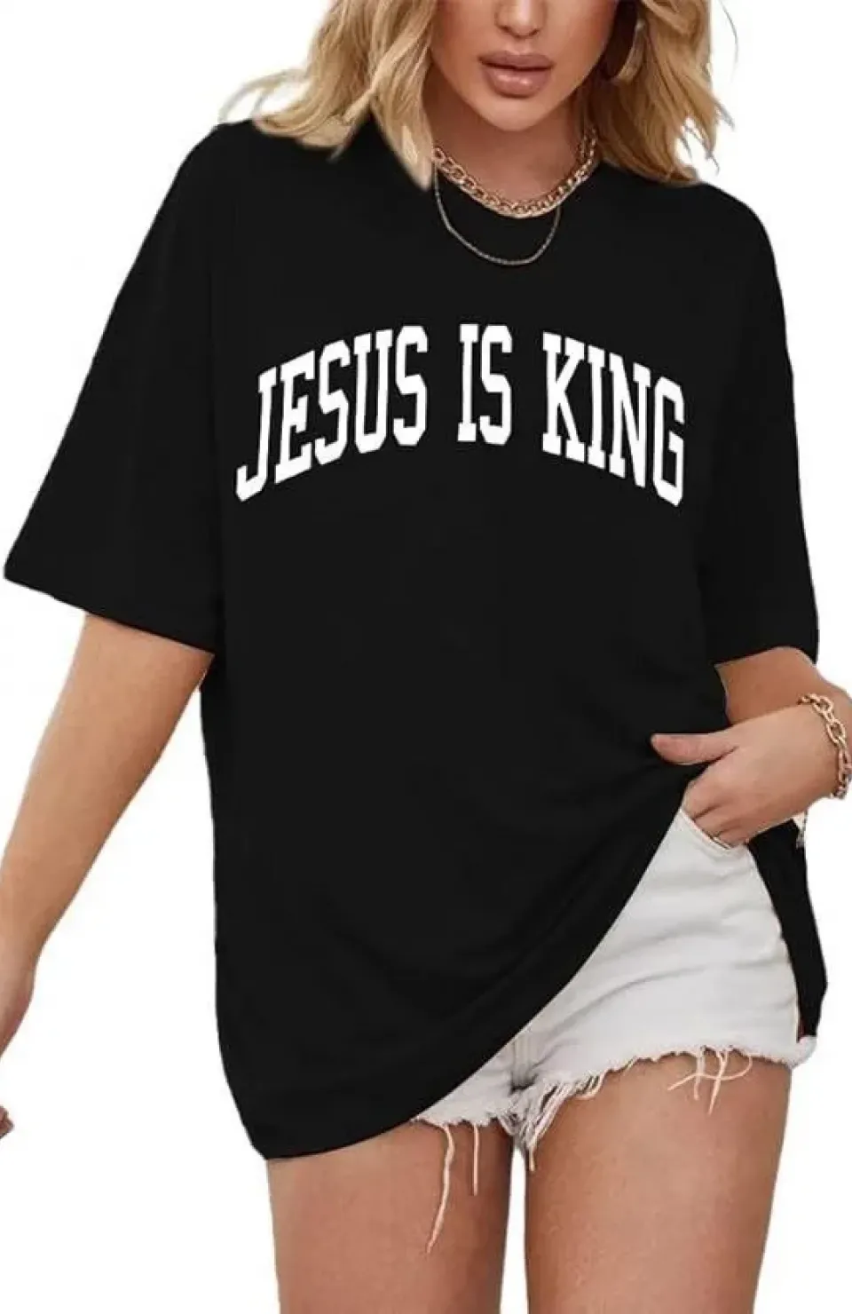 Kadın Bisiklet Yaka Kısa Kol Baskılı T-shirt - Siyah