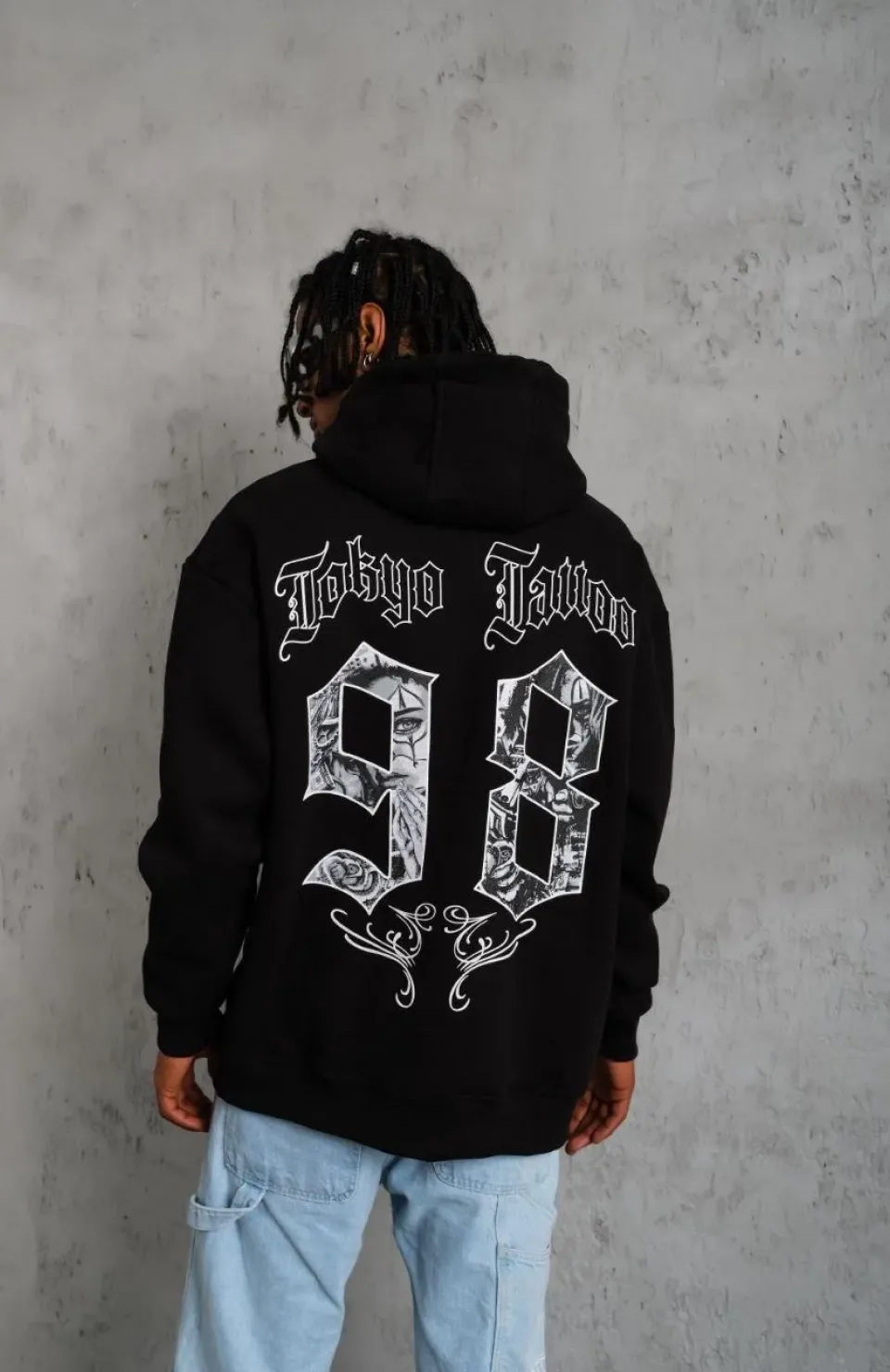 Erkek 98 Baskılı Kapşonlu Sweat - Siyah