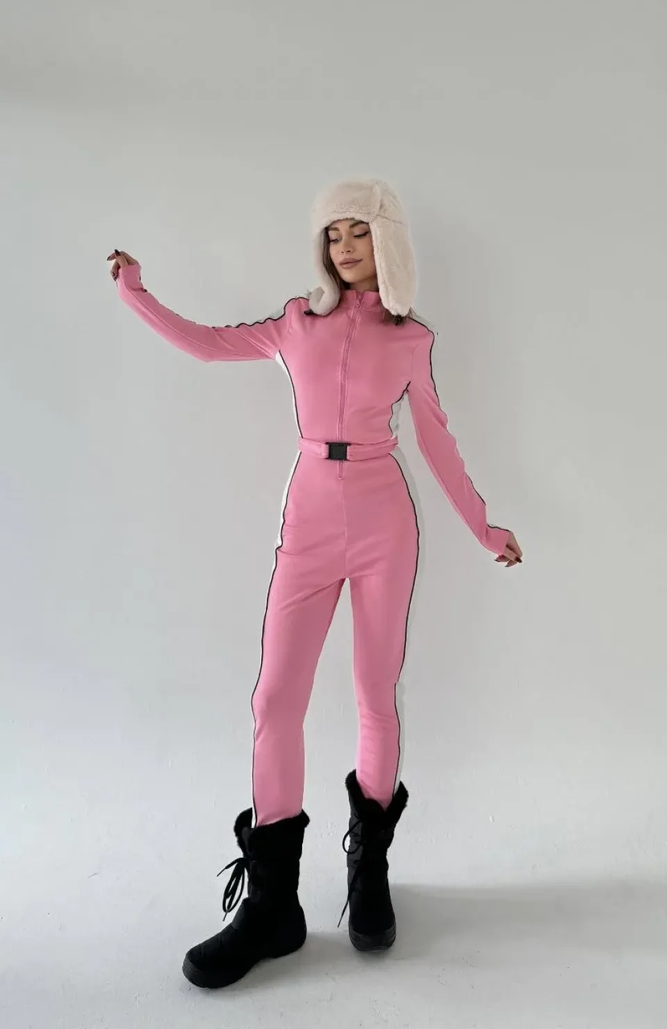 Kemer Detaylı Fermuarlı Tulum - Pembe