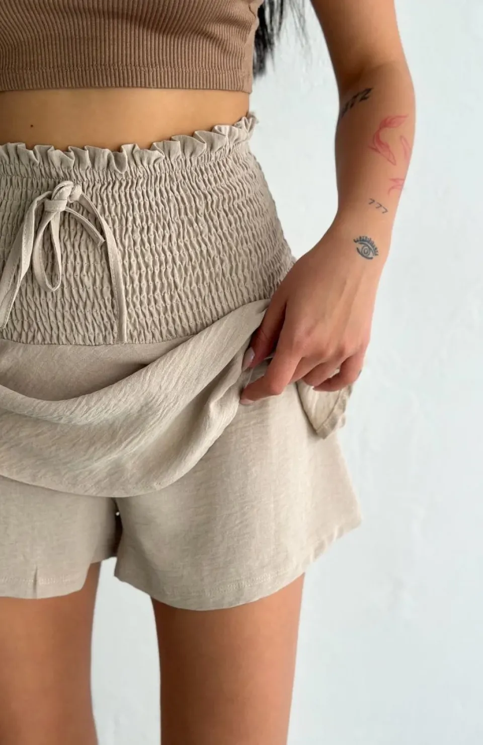Ayrobin Şortlu Etek - Bej