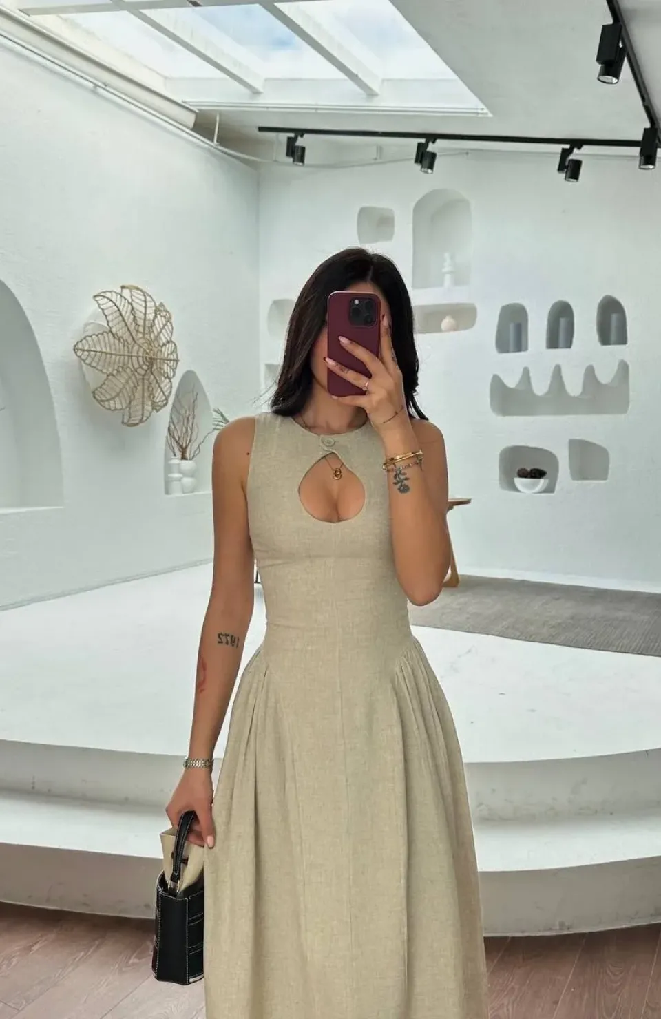 Kolsuz Uzun Kabardin Elbise - Gri