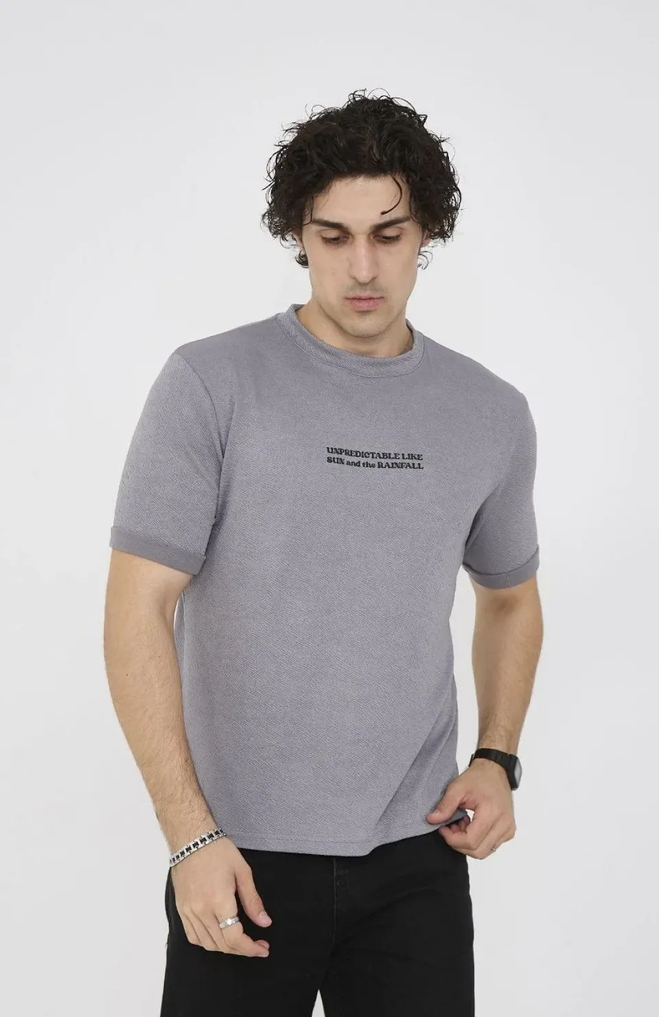 Unisex Bisiklet Yaka Slim fit T-Shirt- Gri