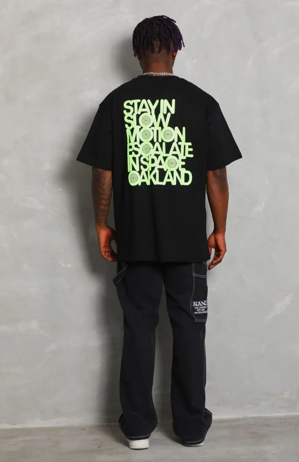 Unisex Oversize Baskılı Bisiklet Yaka T-Shirt - Siyah