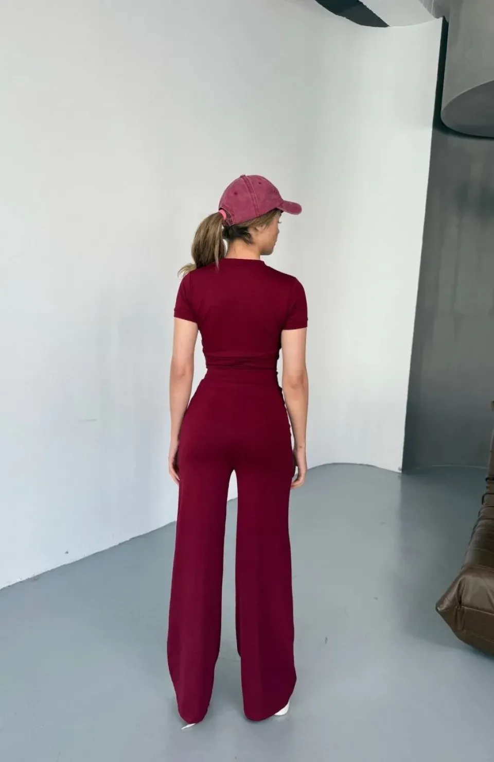 Osy Modal Yumuşak Dokulu Kumaş Nakış işlemeli Rahat Bol Paça Eşofman Pantalon - Bordo