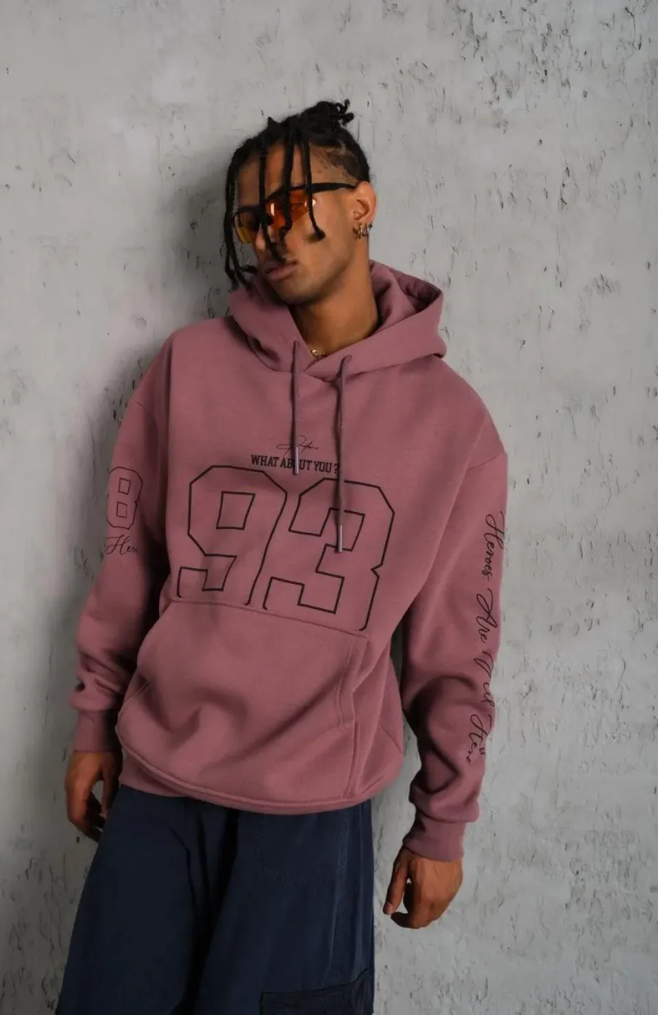 Erkek 93 Dijital Parça Baskılı Kapşonlu Sweat - Gül Kurusu Somersan Giyim | Kadın, Erkek ve Çocuk Moda