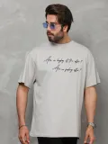 Unisex Bisiklet Yaka Baskılı Oversize T-Shirt - Gri Somersan Giyim | Kadın, Erkek ve Çocuk Moda