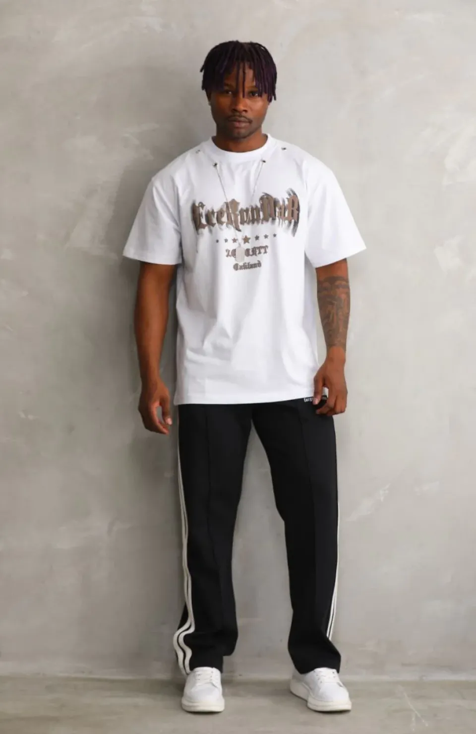 Unisex Oversize Kolye Dahil T-Shirt - Beyaz