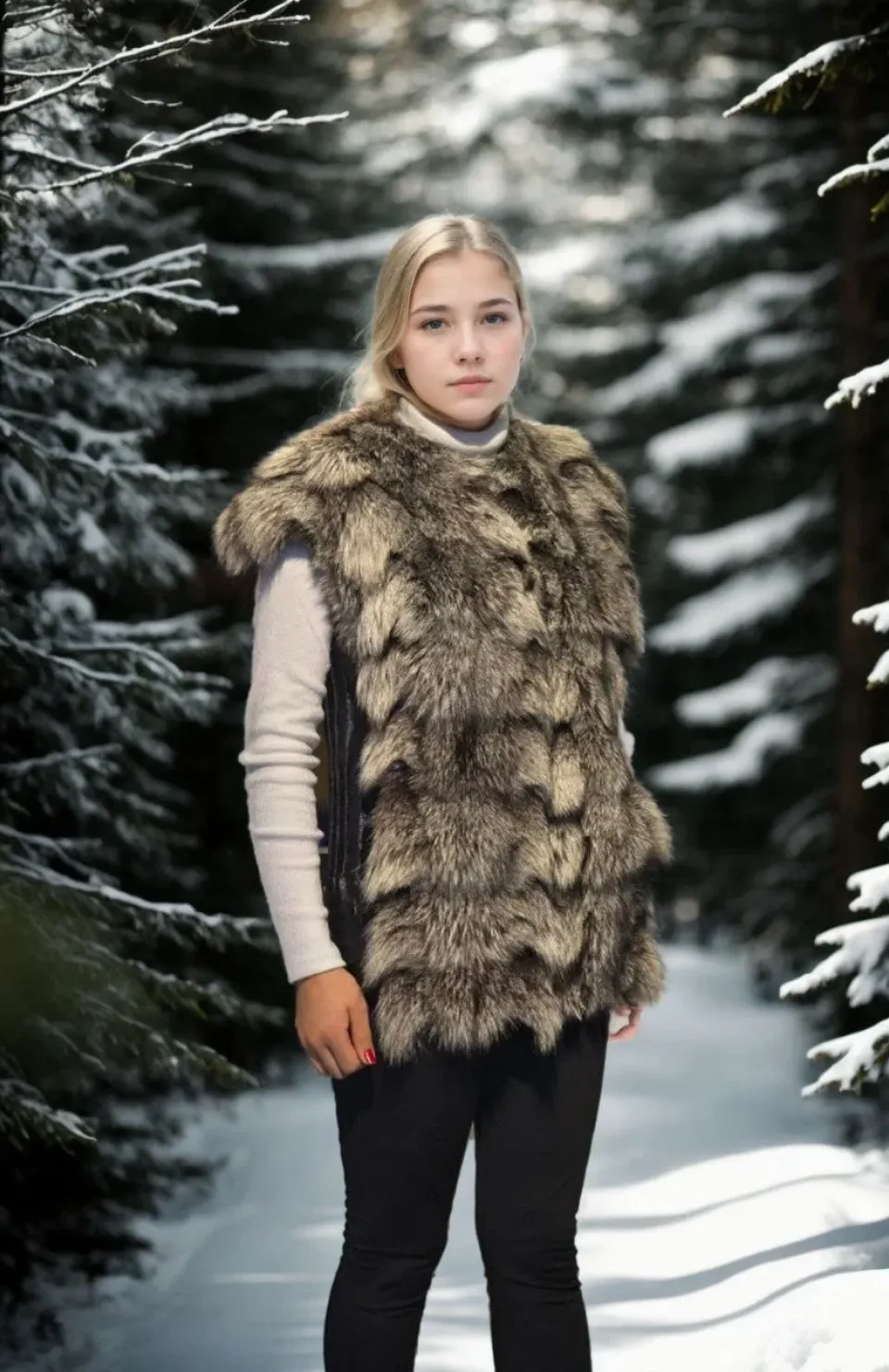 Kadın Kolsuz Hakiki Deri Kürk - Siyah