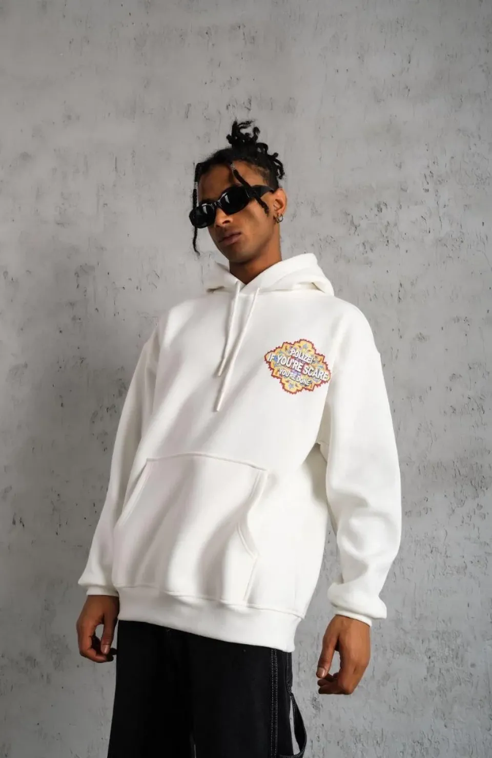 Erkek Kilim Desen Kapüşonlu Sweat- Beyaz Somersan Giyim | Kadın, Erkek ve Çocuk Moda