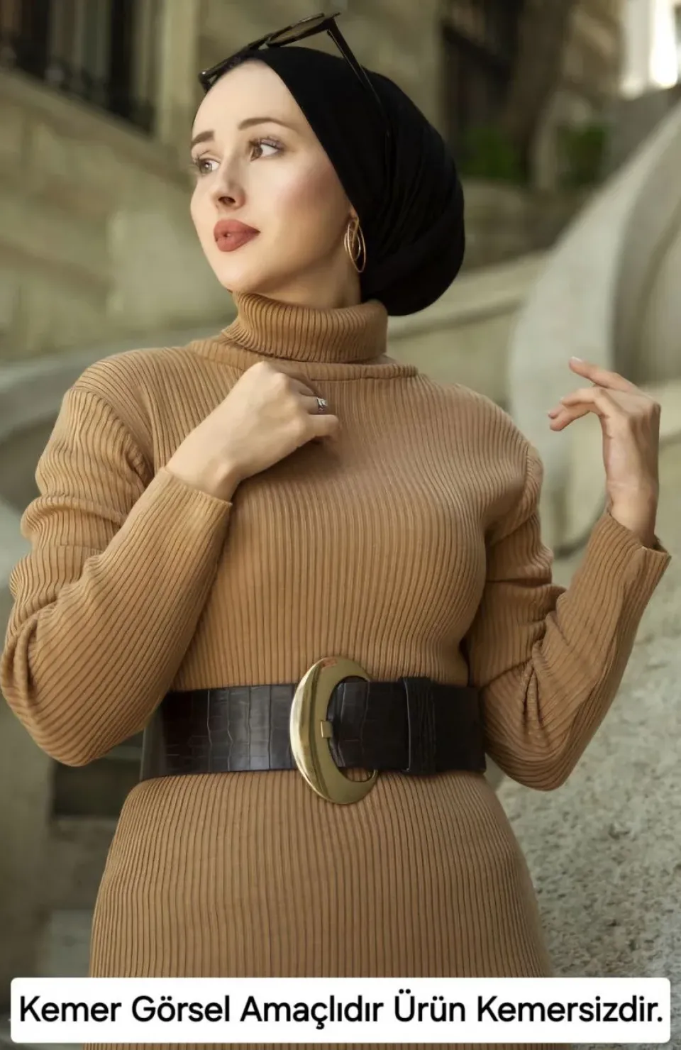 Kadın Boğazlı Uzun Fitilli Triko Dokuma Elbise - Kahverengi Somersan Giyim | Kadın, Erkek ve Çocuk Moda