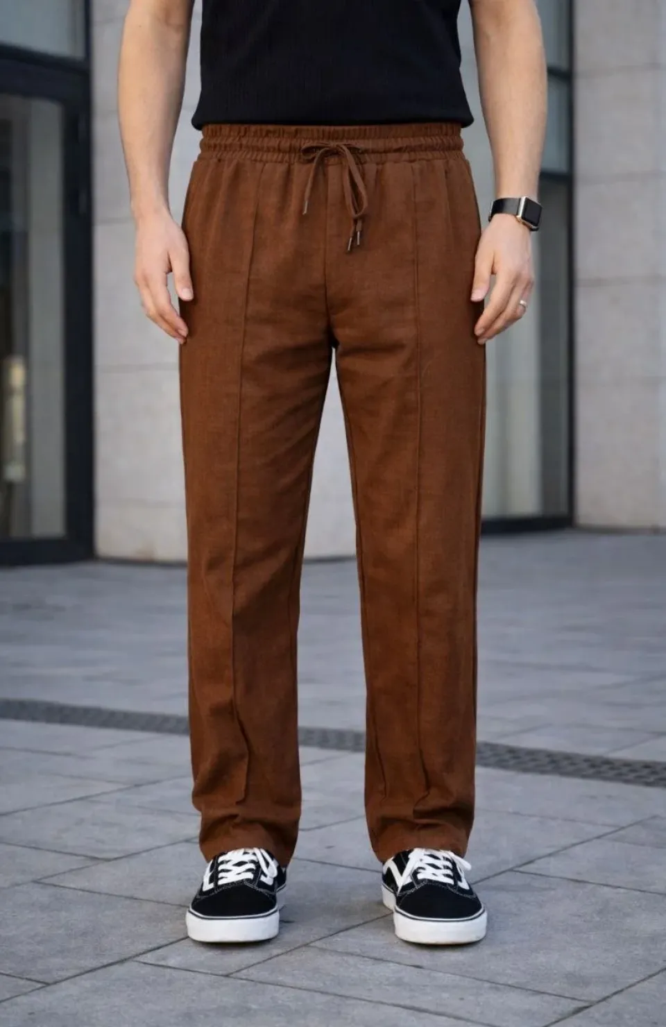 Erkek Keten Cepli Çıma Dikişli jogger Buggy Pantalon Rahat kalıp - Kahverengi Somersan Giyim | Kadın, Erkek ve Çocuk Moda