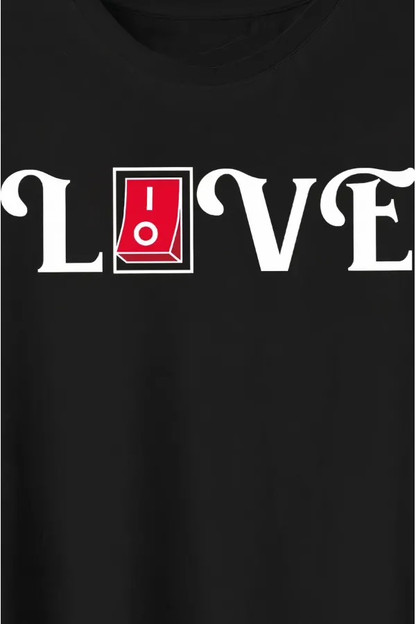 Sevgililer Günü İçin Özel Tasarım Love Baskılı T-shirt - Siyah