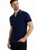Erkek Triko Kumaş Yakalı Düğmesiz Açık Yaka Fitilli Kısa Kollu Regular Fit Tişört T-shirt - Lacivert Somersan Giyim | Kadın, Erkek ve Çocuk Moda