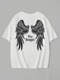 20/1 Penye Compack Dark Angel Baskılı Oversize Kısa Kol Yazlık T-shirt- Beyaz