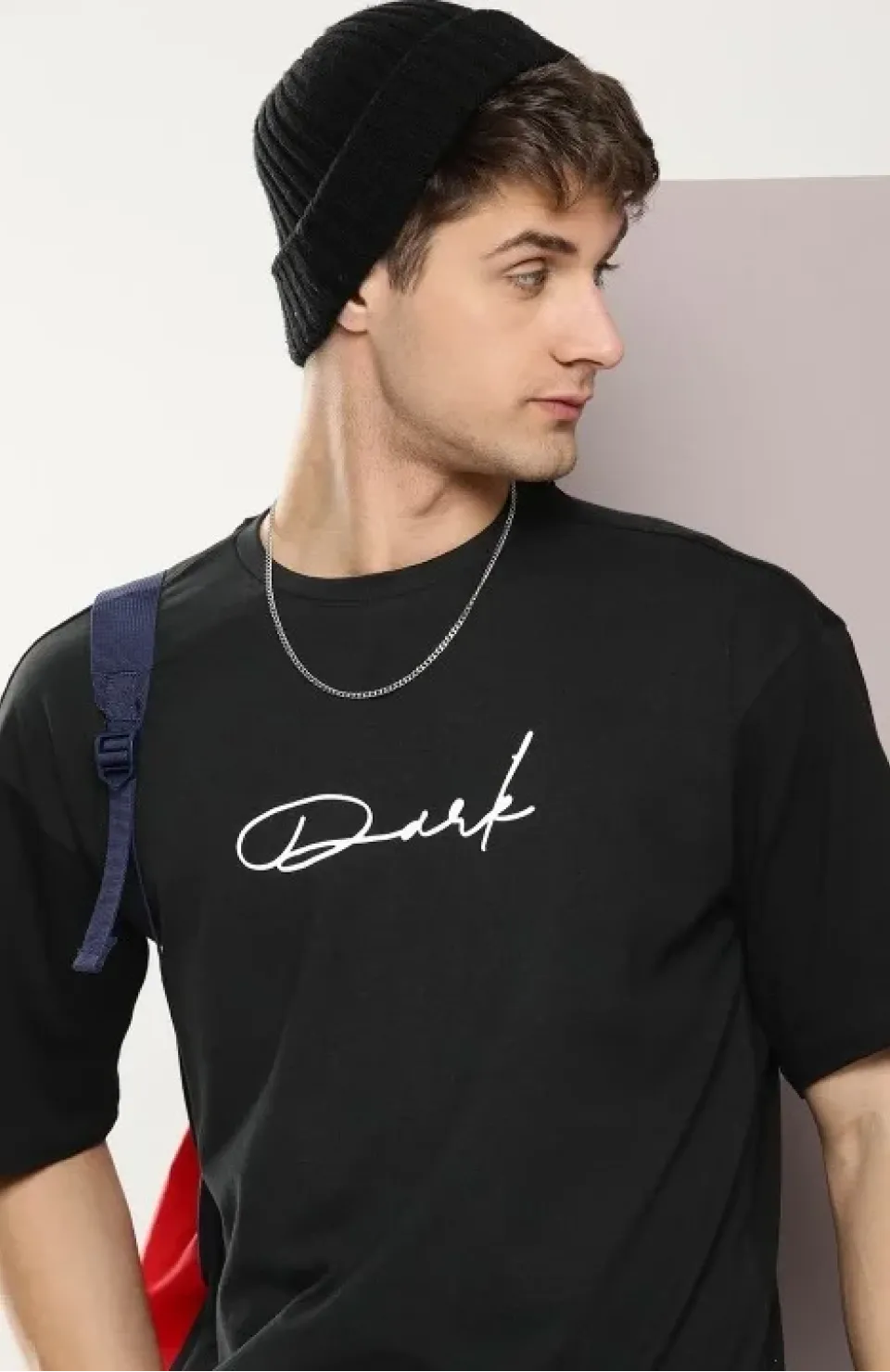 Erkek Baskılı Oversize T-shirt - Siyah