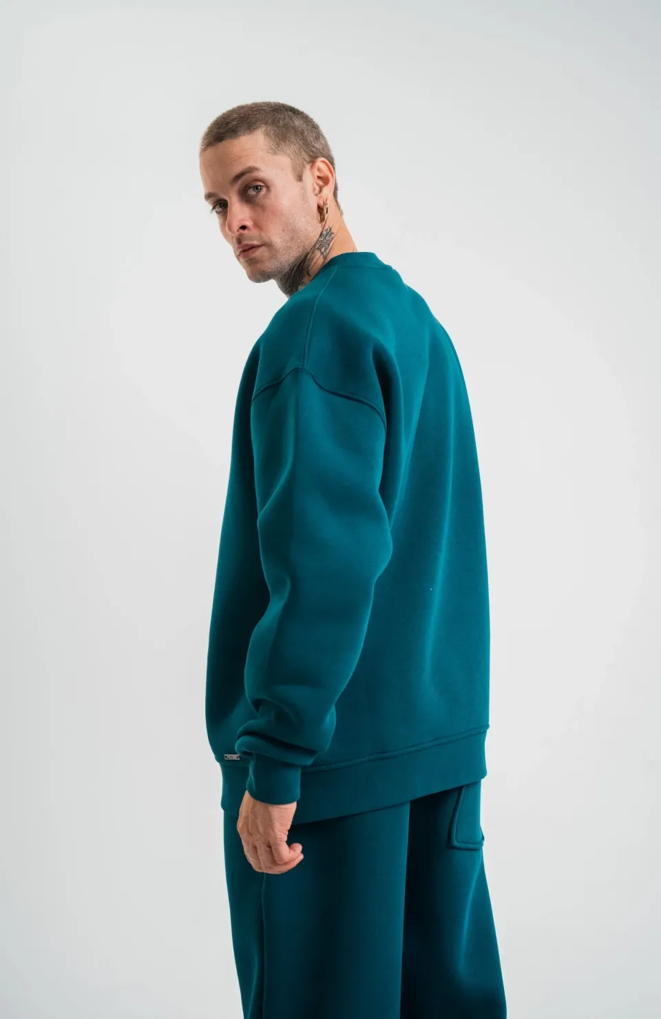 Uzun Kol Bisiklet Yaka Basic SweatShirt - Koyu Deniz Yeşili