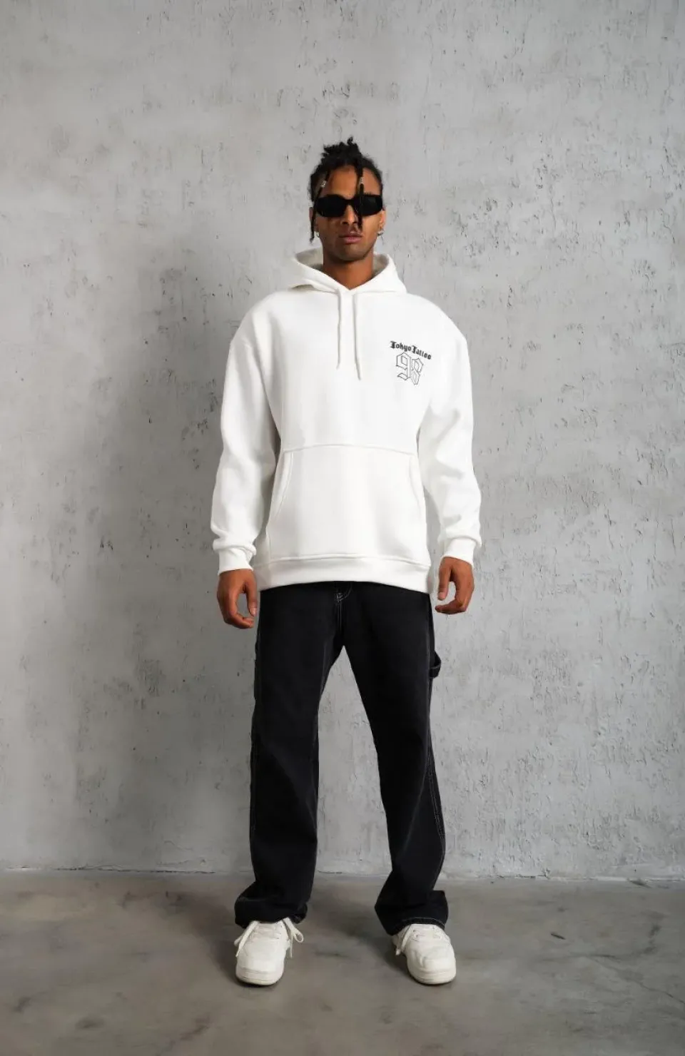 Erkek 98 Baskılı Kapşonlu Sweat - Beyaz