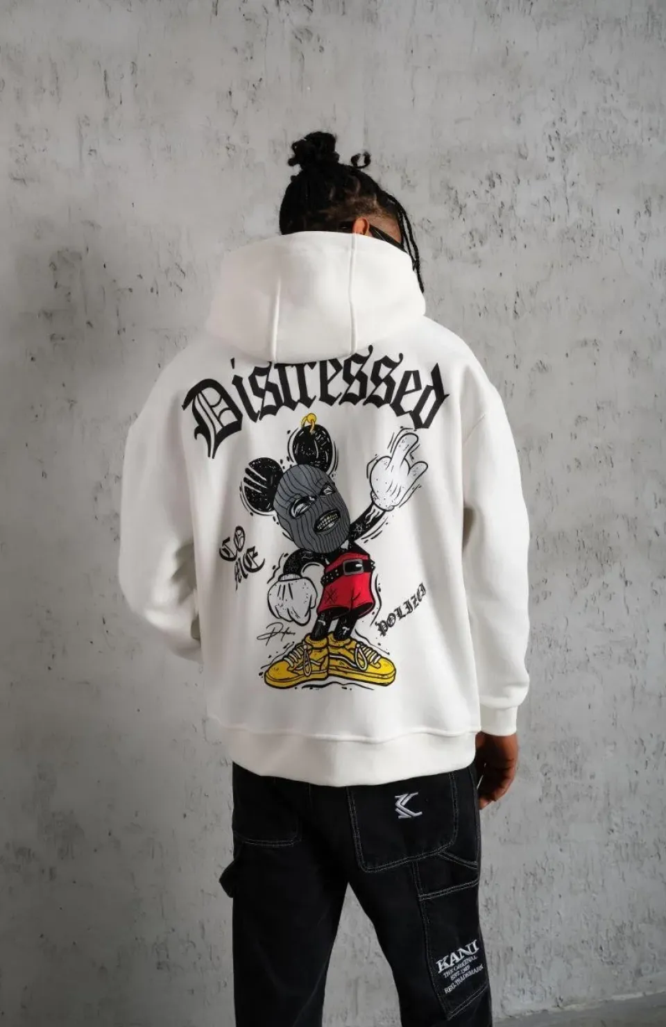 Erkek Üç İplik Baskılı Kapüşonlu Sweat - Beyaz