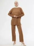 Uzun Kollu Organik Yıkanmış Kumaş Fitilli Pantolonlu Takım - Kahve Somersan Giyim | Kadın, Erkek ve Çocuk Moda