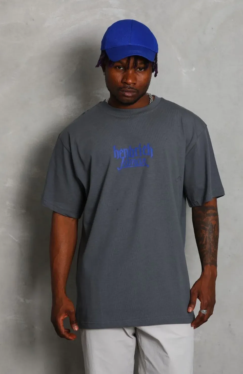 Unisex Oversize Baskılı Bisiklet Yaka T-Shirt - Füme