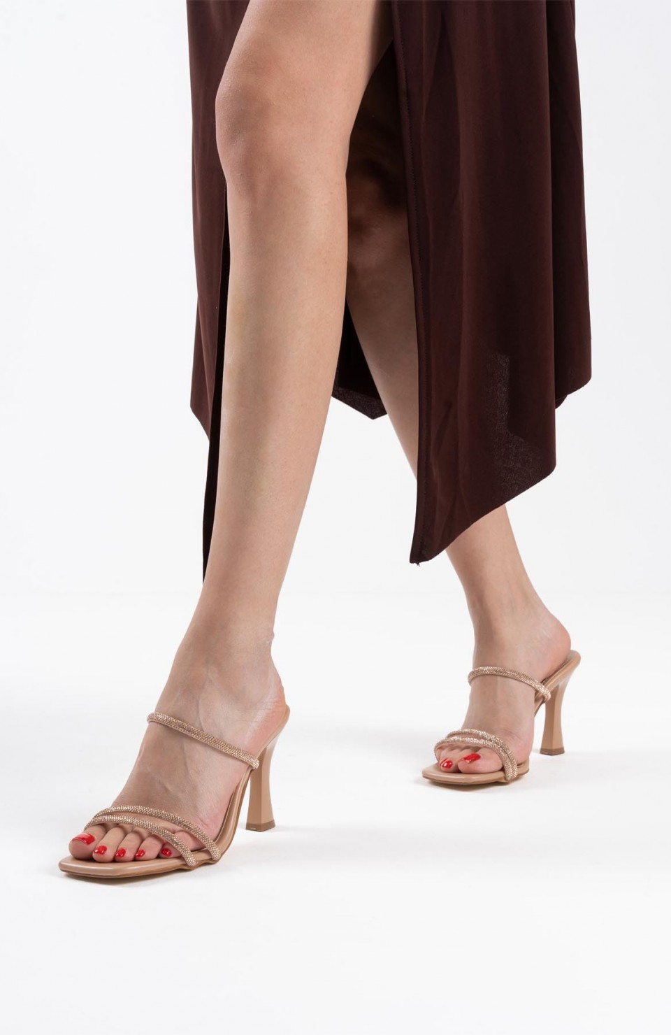 Nude Taşlı İnce Bantlı Kadın Topuklu Terlik TR20MY01D Somersan Giyim | Kadın, Erkek ve Çocuk Moda