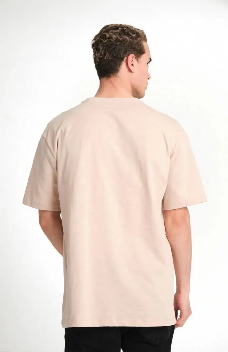 Erkek 24/1 Düz A Kalite Oversize T-shirt - Bej