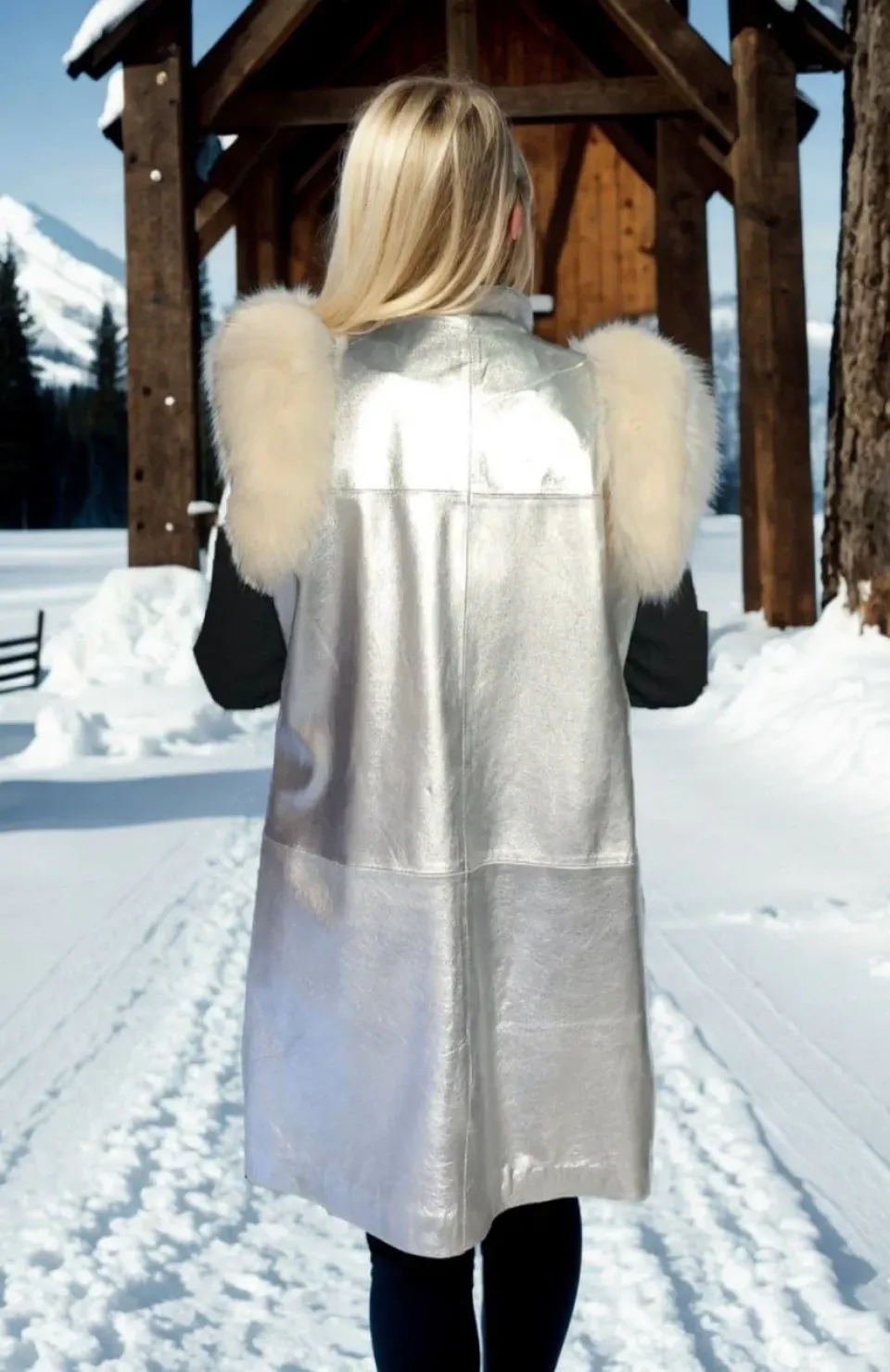 Kadın Kolsuz Hakiki Deri Kürk - Gri