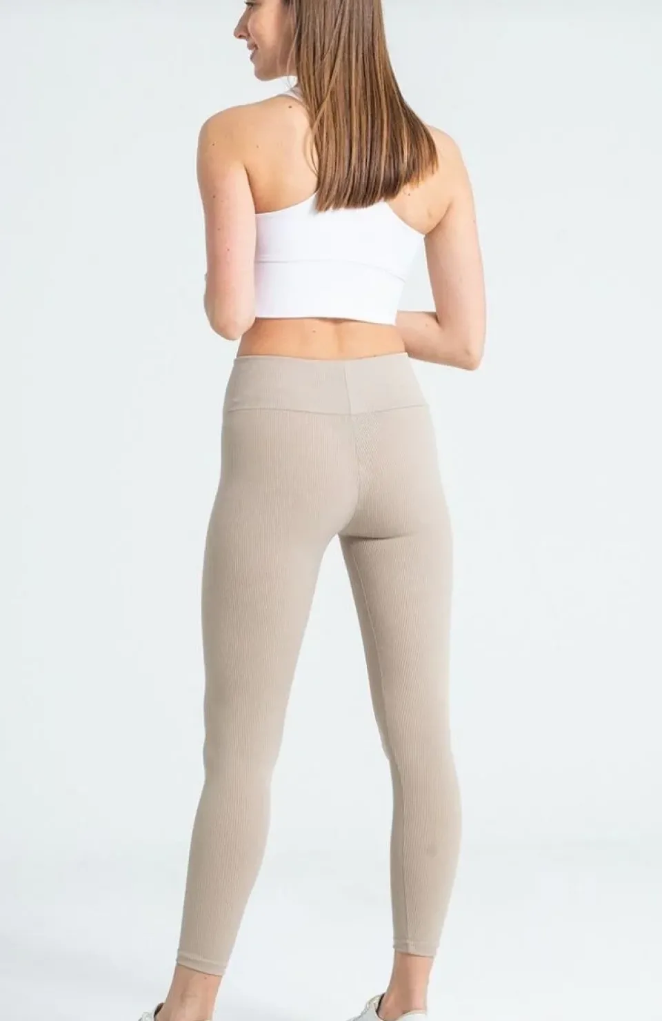 Kadın Yüksek Bel Fitilli Tayt - Bej