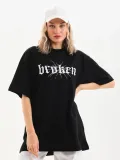 Unisex Baskılı Oversize T-Shirt - Siyah