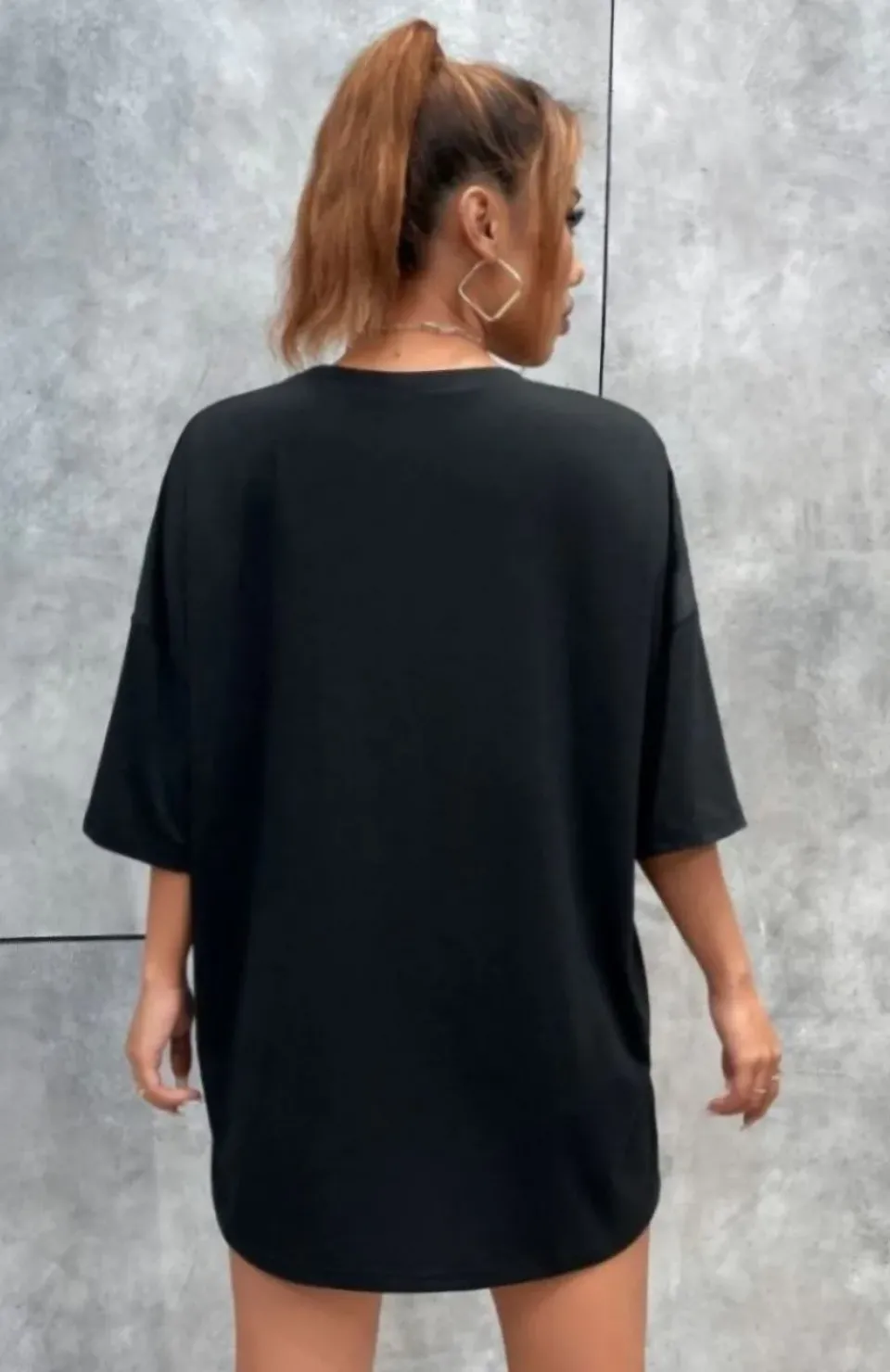 Unisex Baskılı Oversize T-Shirt - Siyah
