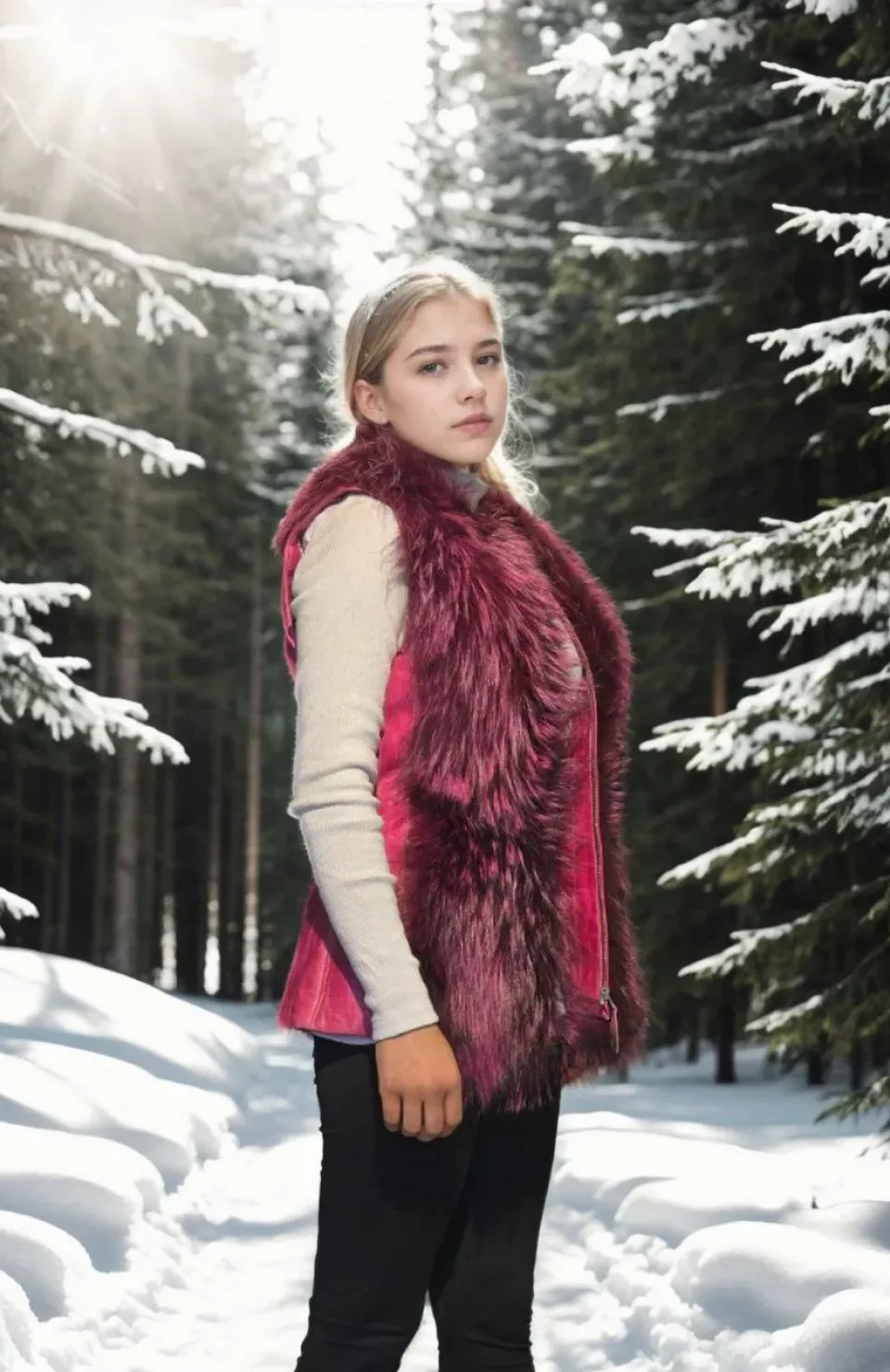 Kadın Kolsuz Hakiki Yelek - Fuşya