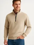 Erkek Dik Yaka Sweatshirt Dik Yaka Yarım Fermuarlı 3 İplik Şardonlu Pamuk Kumaş - Bej