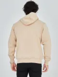 Erkek Kapüşonlu Baskılı Fermuarlı Hırka - Bej