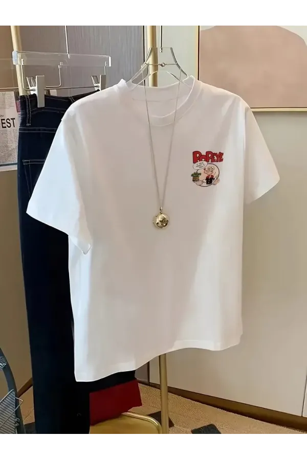Erkek Oversize Tişörtü  Popeye the Sailor Retro Vintage Ispanak | Hediye olarak idealdir, farklı boyutları mevcuttur. - Beyaz