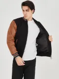 Erkek İçten Elyaf ve Astarlı Kolları Suni Deri Ceket - Kahverengi