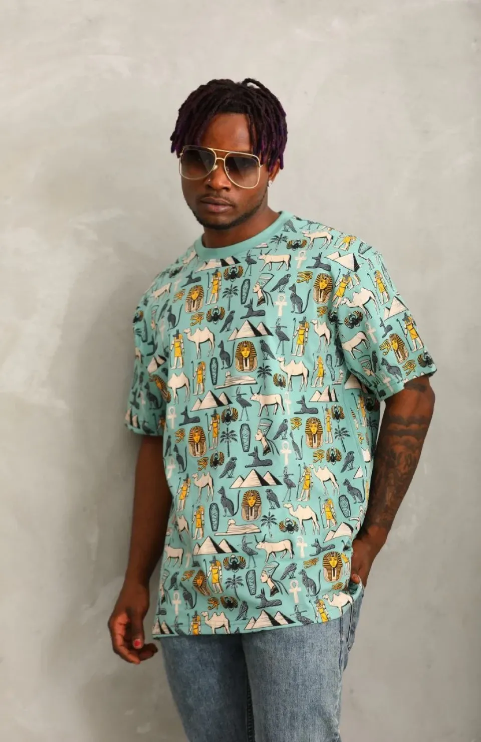 Unisex Oversize Baskılı Bisiklet Yaka T-Shirt - Mint Yeşili