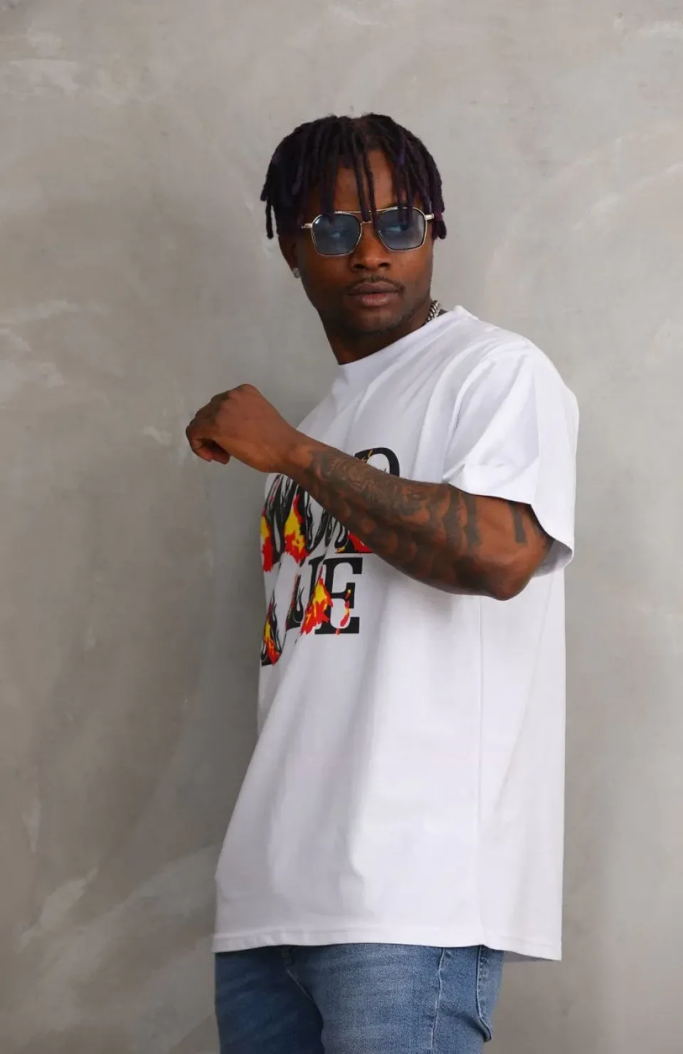 Unisex Baskılı Oversize T-Shirt - Beyaz