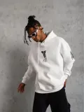 Unisex Sırt Baskılı Kapüşonlu Üç İplik Oversize Sweatshirt - Beyaz Somersan Giyim | Kadın, Erkek ve Çocuk Moda
