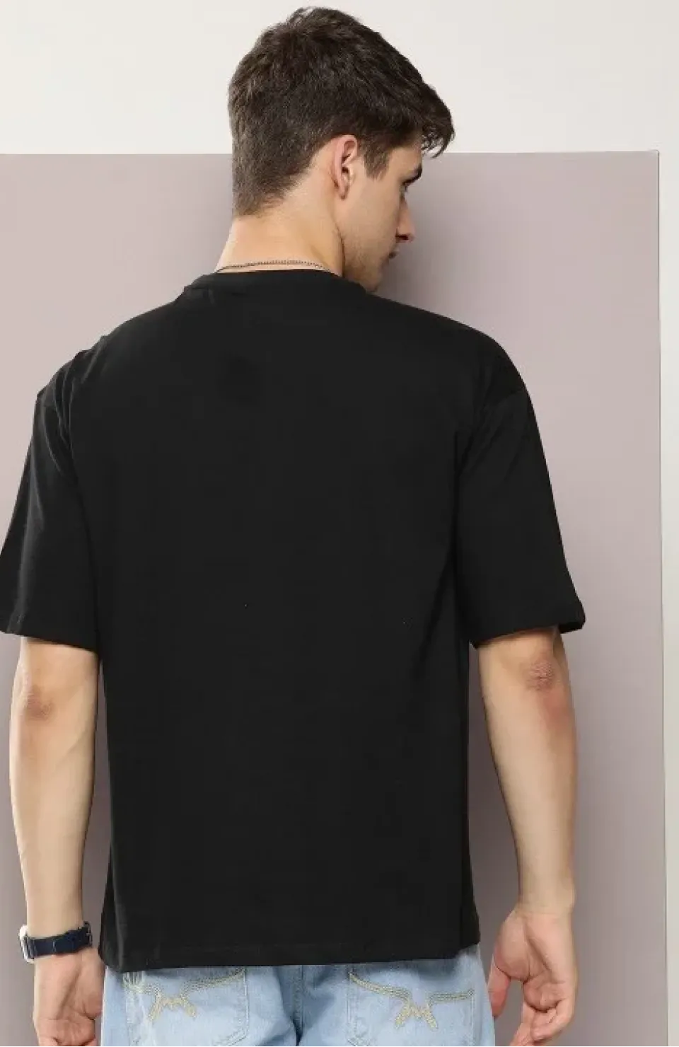 Erkek Baskılı Oversize T-shirt - Siyah