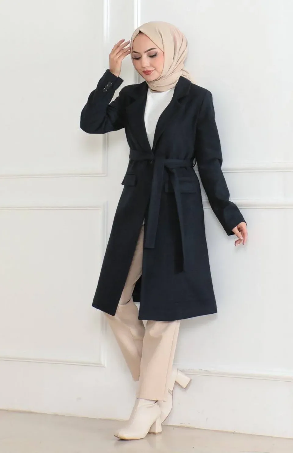 Kadın Düğmeli İçi Astarlı Kaşmir Kaşe Kaban - Lacivert Somersan Giyim | Kadın, Erkek ve Çocuk Moda