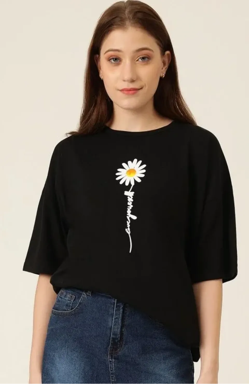 Baskılı Kadın T-shirt - Siyah