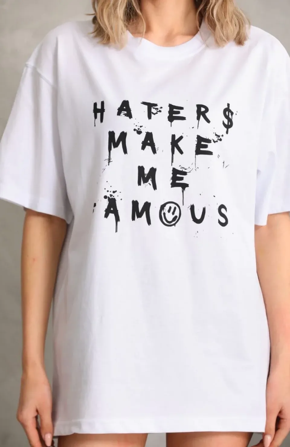 Unisex Baskılı Oversize T-Shirt - Beyaz