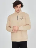 Erkek Yarım Fermuarlı Baskılı Sweat - Bej