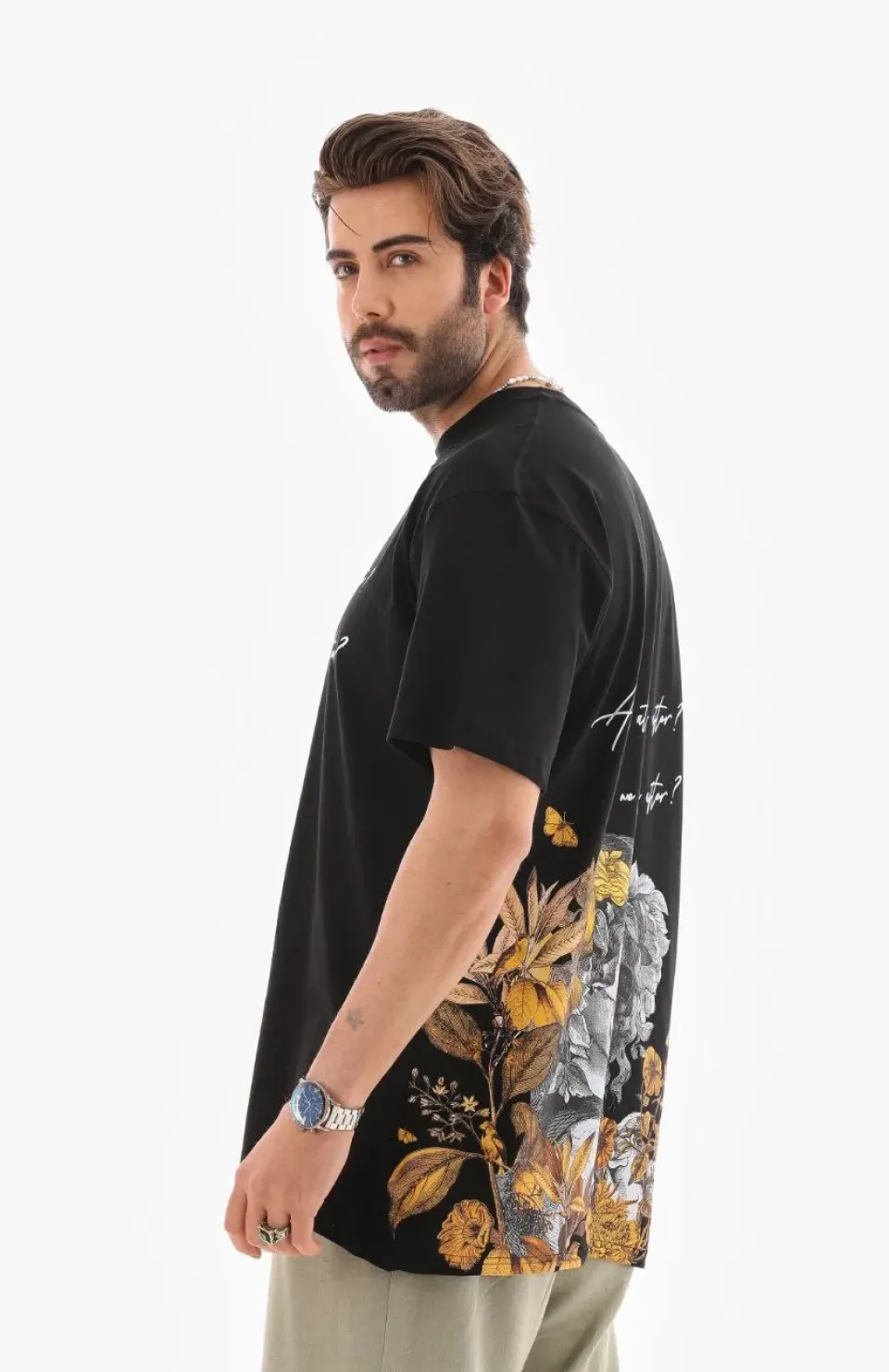 Unisex Bisiklet Yaka Baskılı Oversize T-Shirt - Siyah Somersan Giyim | Kadın, Erkek ve Çocuk Moda